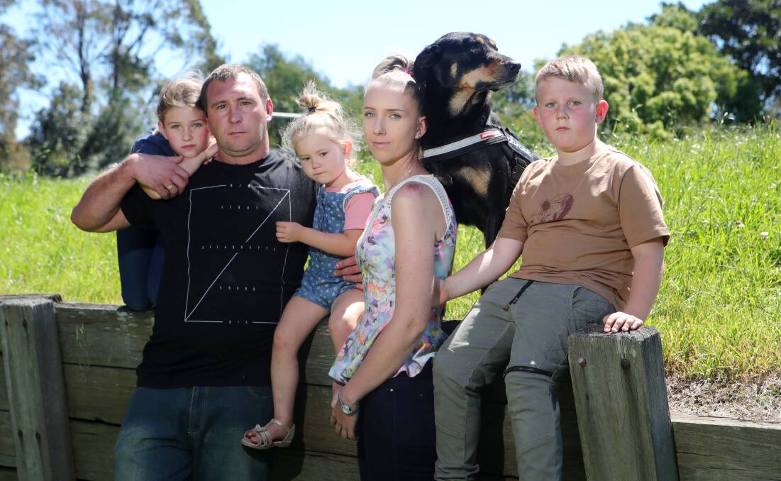 Rebecca Goodchild and her partner Justin Oyston were walking with kids Summer, Ethan and Ruby, and Dexter the dog, when Rebecca was hit from behind. Picture: Sylvia Liber 