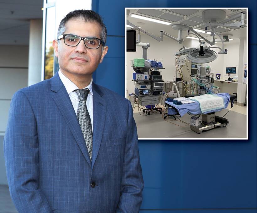 Dr Mohammad Azari, the region's first cardiothoracic surgeon and (inset) the new theatre at Wollongong Private Hospital. Main picture: Robert Peet 