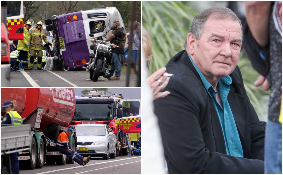 Tony Forshaw (bottom left) pulled his truck up safety following the January 25, 2017 crash. Volunteer bus driver Michael Ryan (right) is awaiting a jury's decision. 