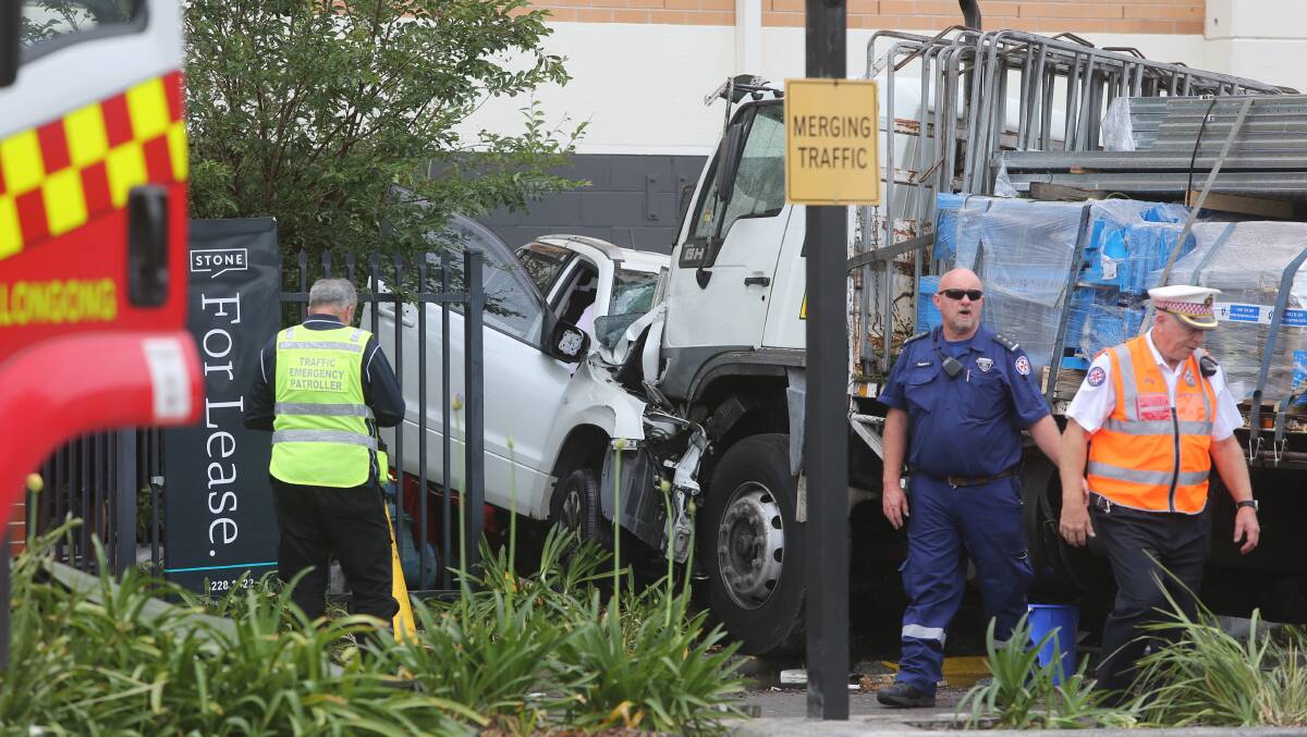 The truck came to rest on a fenceline, nose-to-nose with an SUV that had  61-year-old woman at the wheel. Picture: Robert Peet