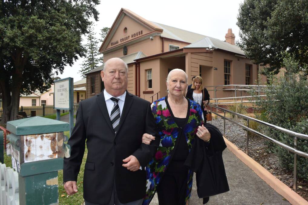 REMORSE: Ballroom dance champions Ray and Margaret Reeve depart Kiama Court House Wednesday. Picture: Angela Thompson
