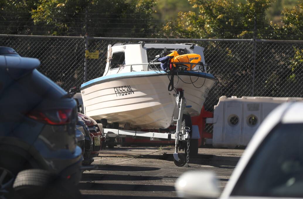 The stricken boat, pictured in a police holding yard on Monday. Picture: Robert Peet 