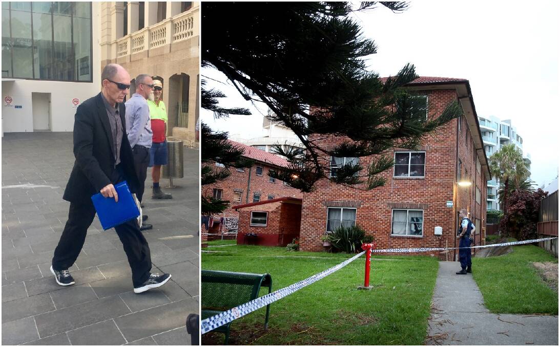 WITNESS: Malcolm Roberts departs Wollongong Courthouse on Thursday after giving evidence into the death of his friend at a North Wollongong public housing complex (right). 