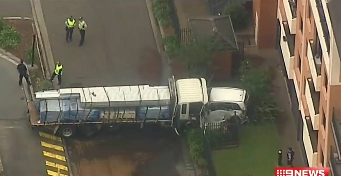 The extent of damage to the Suzuki is revealed from the air. Picture: 9 News