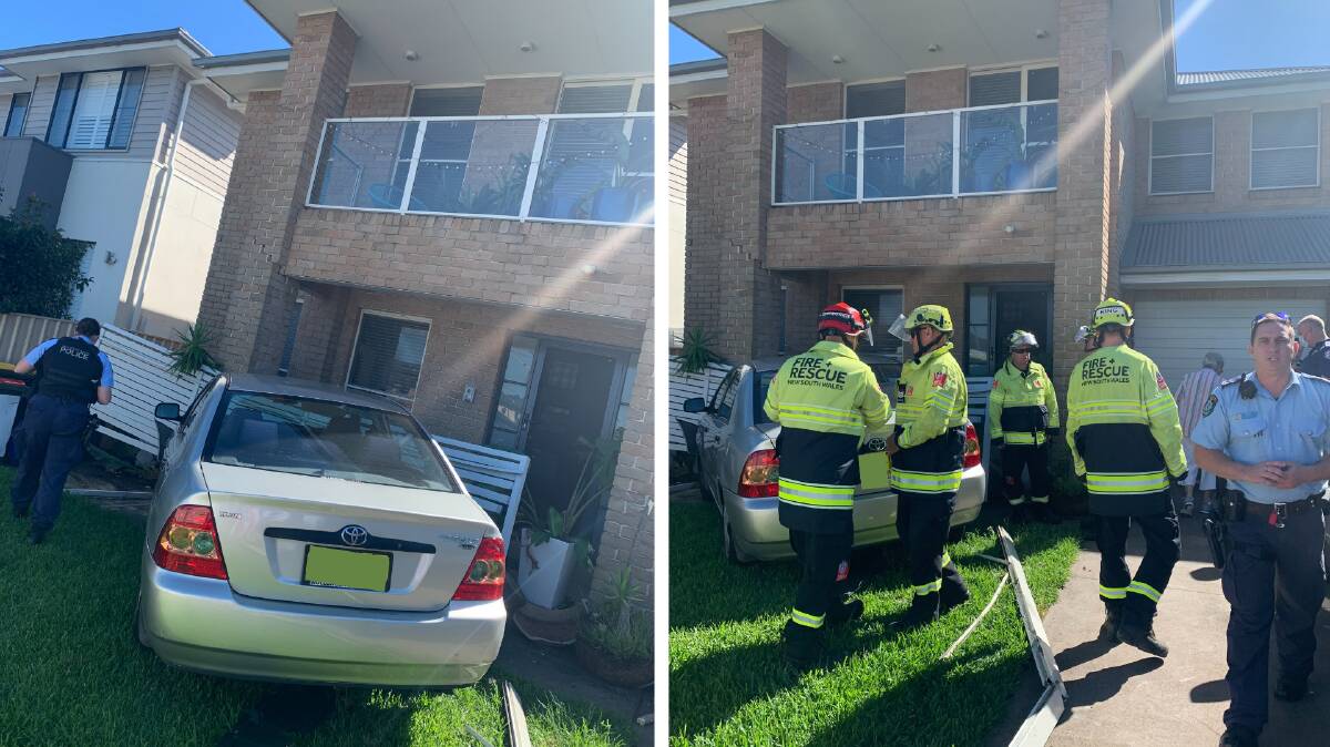 Emergency services converge on the home after an elderly driver ran off the road. Pictures: supplied 