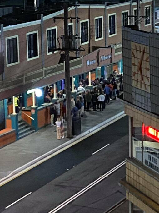 A queue forms at the entry to Corrimal Street's Harp Hotel as COVID-19 restrictions were being eased in 2021. Picture: supplied