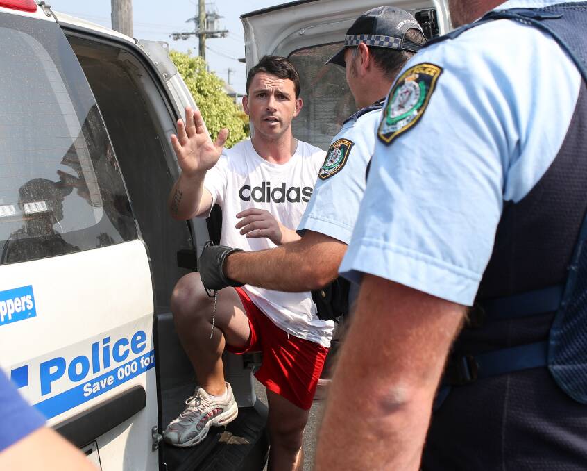 Crawley, pictured in an unrelated encounter with police at Towradgi in November 2019. Picture: Adam McLean 