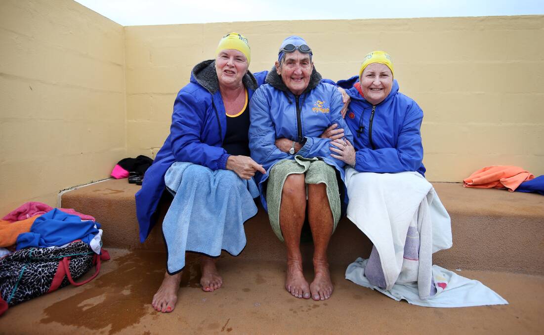  Jenny Gatt, Dawn Robinson and Kay Wilkins keep watch over Thursday's swim. Picture: Sylvia Liber