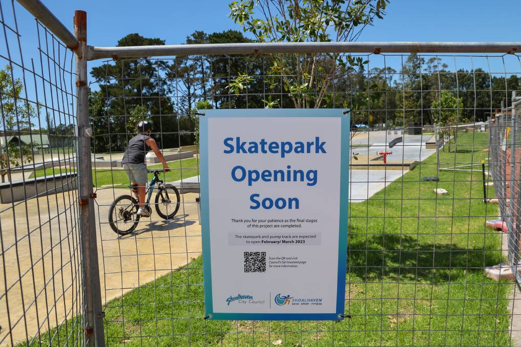 The skate park will open after the school holidays in February/March, according to a sign posted at the site. Picture: Wesley Lonergan. 