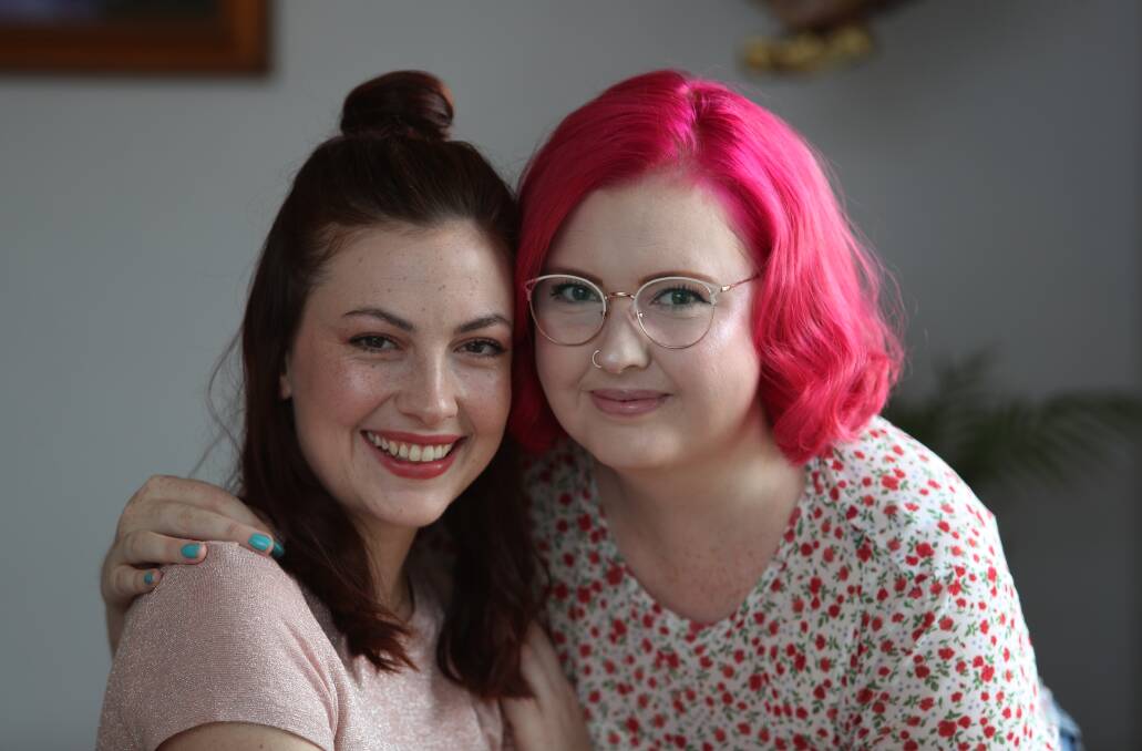 Elle Veitch, who has dyed her hair for the Go Pink fundraising push, says she "goes into panic mode" when she thinks of her sister Grace having to go through breast cancer. Picture: Robert Peet