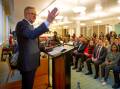 Team captain, also known as Prime Minister Anthony Albanese, addressing his new Labor line-up. Picture: Elesa Kurtz