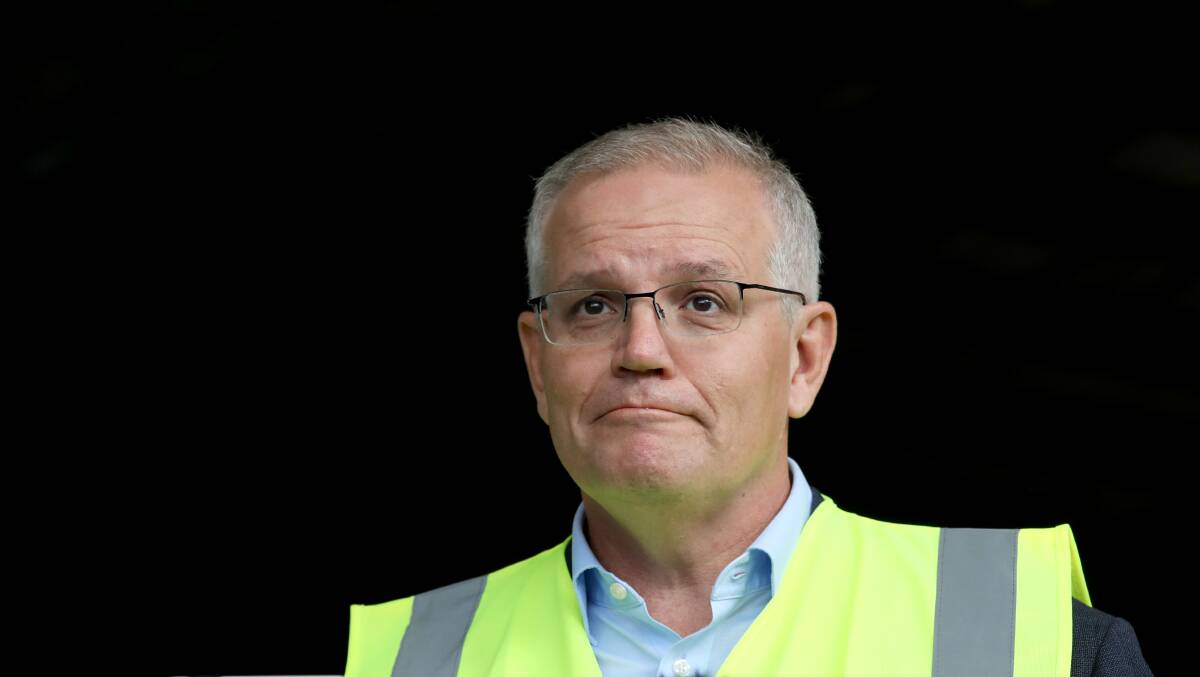 Prime Minister Scott Morrison holds a press conference in Tasmania. Picture: James Croucher