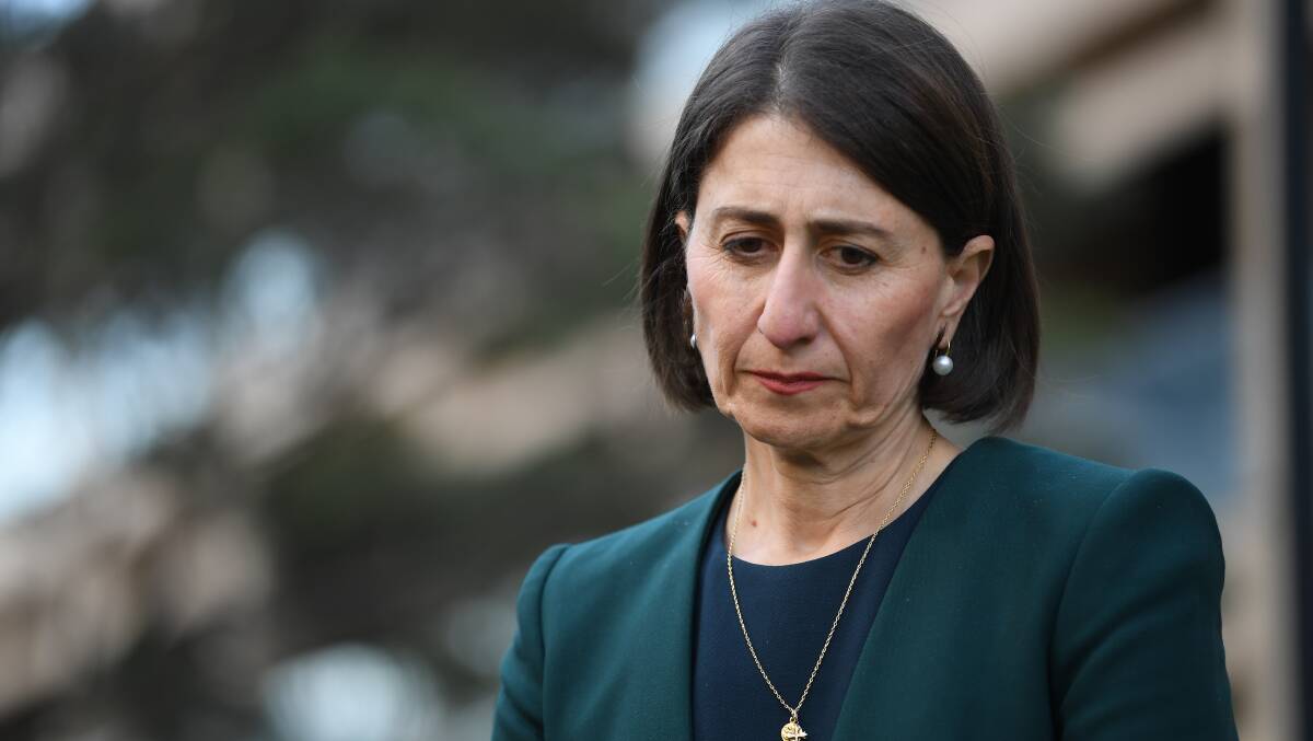 Premier Gladys Berejiklian fronting the media hours after she gave evidence at the Independent Commission Against Corruption inquiry where her past relationship with Daryl Maguire was exposed. Picture: AAP