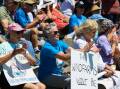 Hundreds gather in Wollongong against the Illawarra Offshore Wind Zone. Picture by Wesley Lonergan