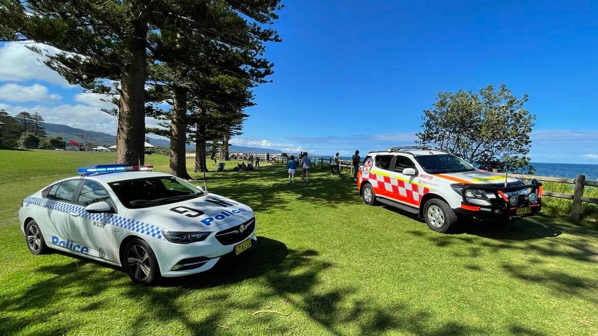 Emergency crews at the scene on Wollongong Beach. Picture: Adam McLean