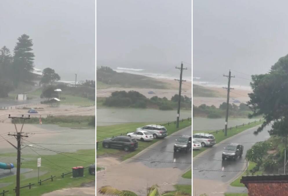 A car is washed into the ocean at Baird Park, Stanwell Park.