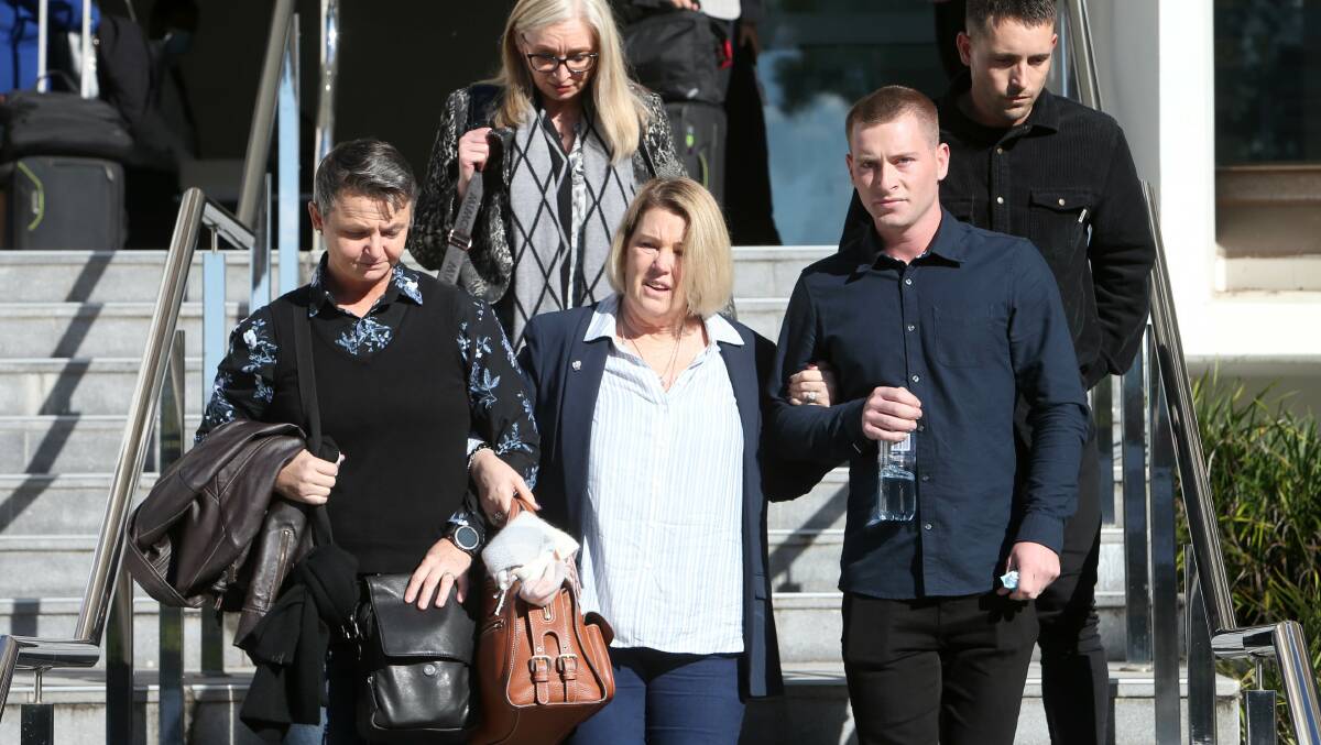 Libby Ruge's mothers Julie Ruge and Julie Harrison outside Wollongong District Court with Libby's friend. Picture: Sylvia Liber