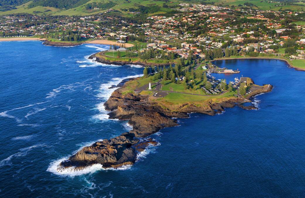 Picture of the Kiama Lighthouse, Blowhole and Black Beach including the Kiama Showground. Picture by Orlando Chiodo