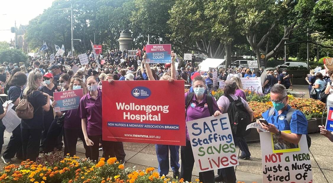 Wollongong union members attend nurses strike rally in Sydney. Picture: Supplied