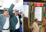 Revellers at Melbourne Cup at Kembla Grange in 2023 and bookies at The Gong 2022. Pictures by Adam McLean