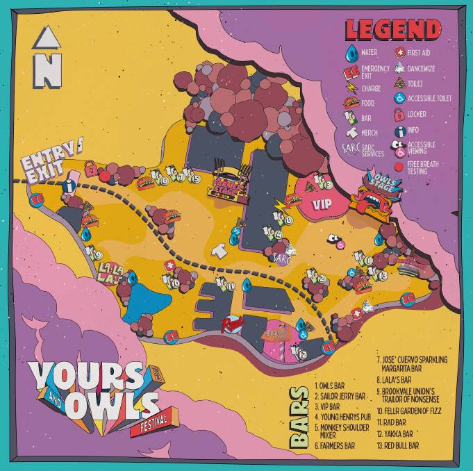 A map of the Yours and Owls festival at UOW. Picture supplied