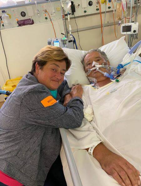 HOPEFUL: Jackie Monk visits her husband David Kiefel at The Alfred hospital in Melbourne. Picture: SUPPLIED