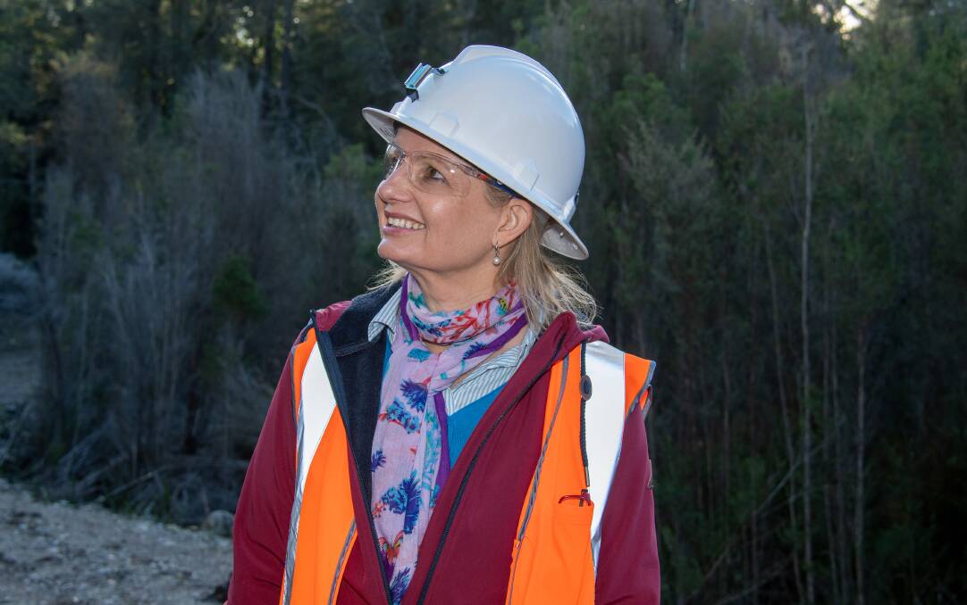 Environment Minister Sussan Ley visits the area of the proposed Rosebery Mine tailings storage site. Picture: Simon Sturzaker.