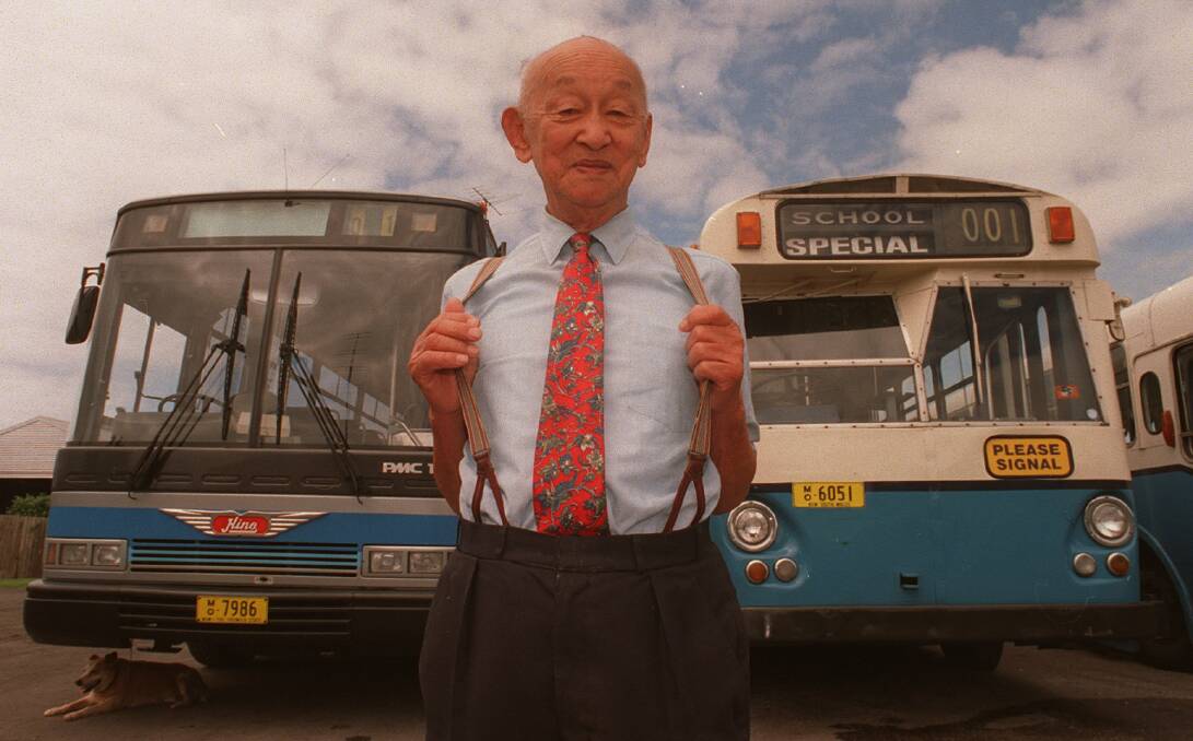Barney Dion from the Dion family pictured in 1995 with some of the company's older buses. Picture: Andy Zakeli