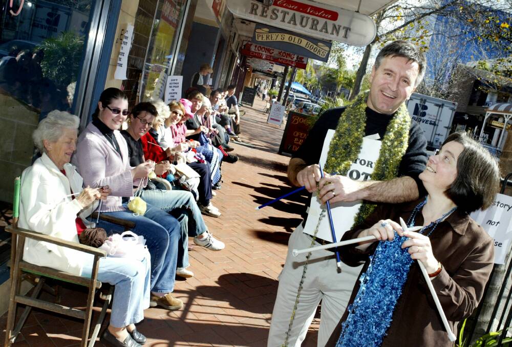 KNIT ON MY WATCH: Margaret among the knitters protesting to save lower Crown St.