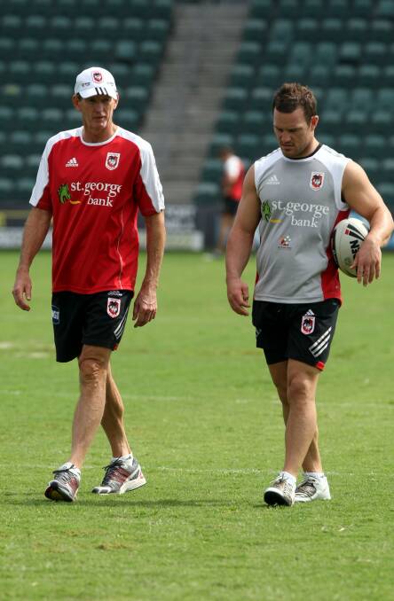 REUNION?: Wayne Bennett and Dean Young at training in 2009. Picture: Melanie Russell