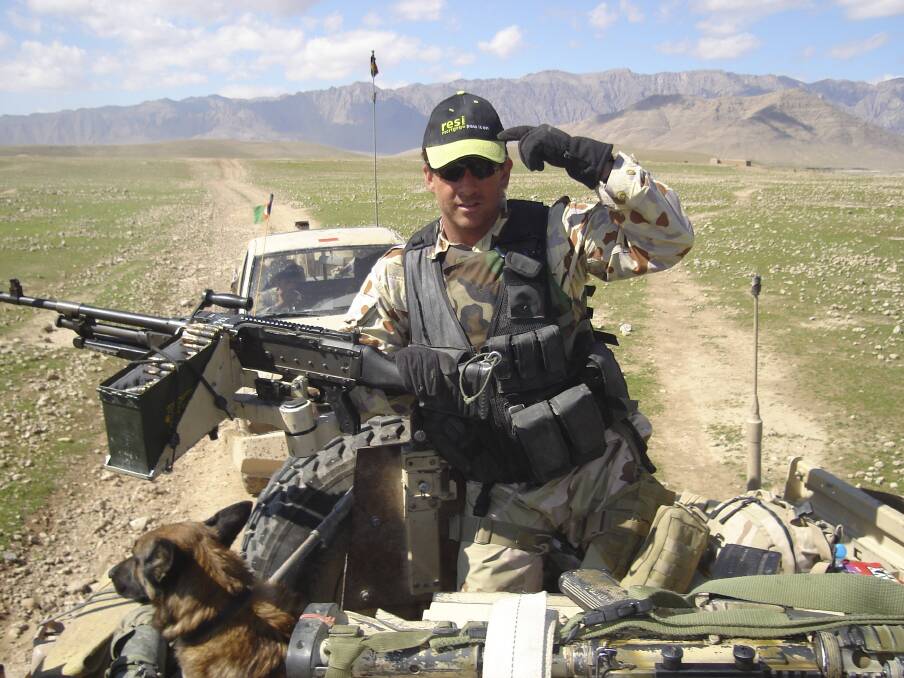 Danger: Shane Bryant during one of his numerous tours through Afghanistan ... the Illawarra man suffers from PTSD after his years spent in a war zone. Picture: supplied