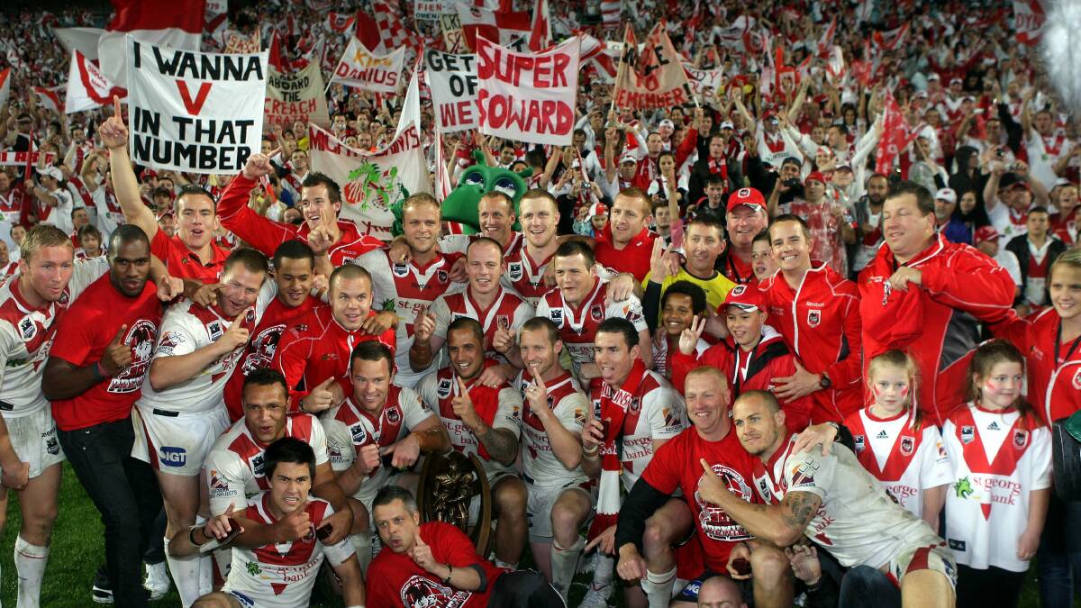 Enduring memories: The St George Illawarra Dragons celebrate their 32-8 victory over the Roosters in the 2010 NRL grand final. Picture: Andy Zakeli.