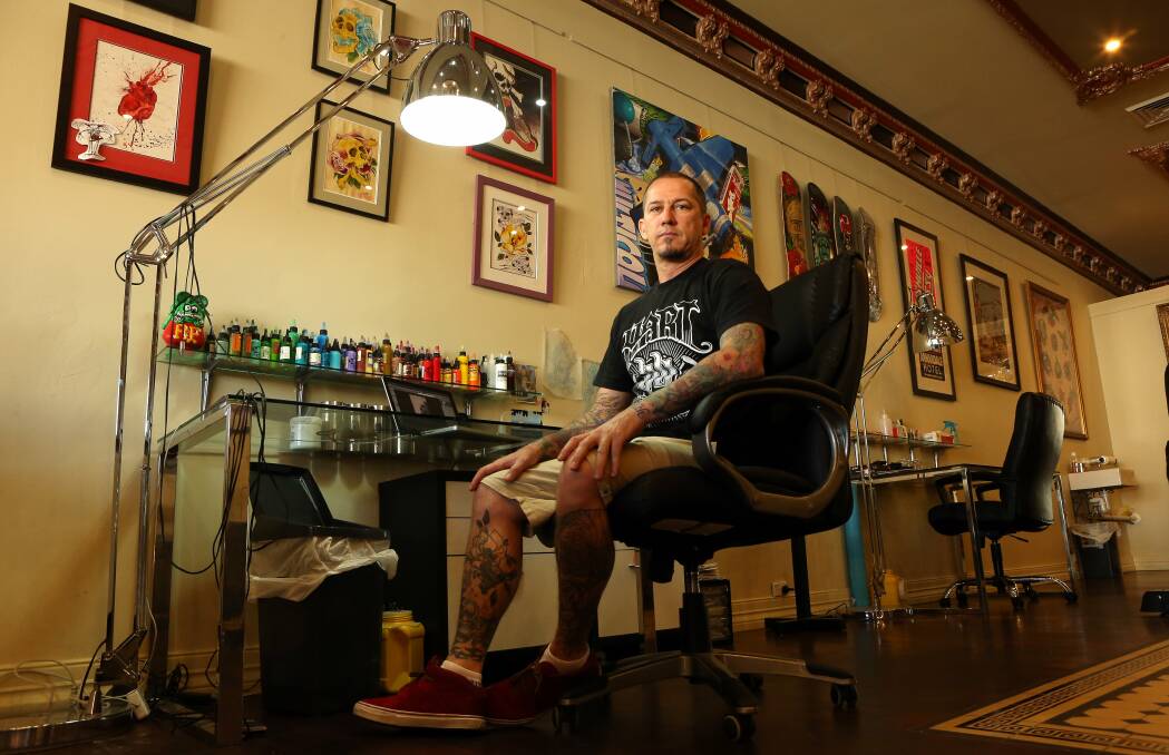 Wayne Cartwright will tattoo at North Wollongong Hotel on August 15 as part of a travelling art, music and tattoo exhibition. Picture: Kirk Gilmour