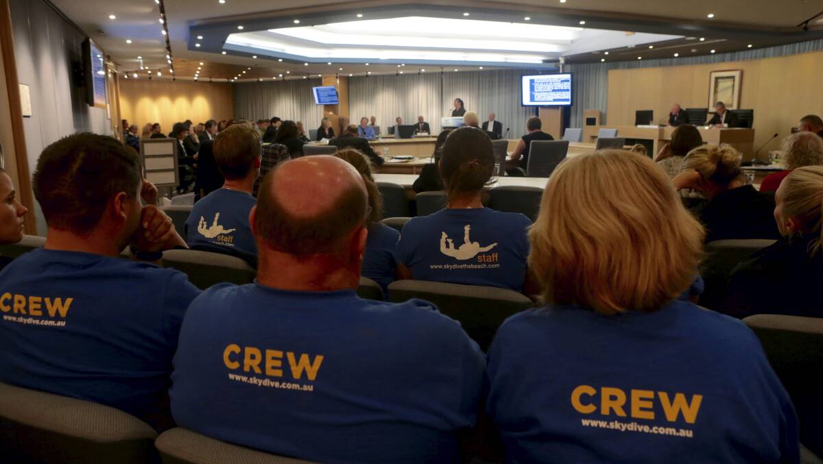 Staff members from Skydive the Beach in the public gallery
during a Wollongong City council meeting in April 2015. Picture: Kate McIlwain