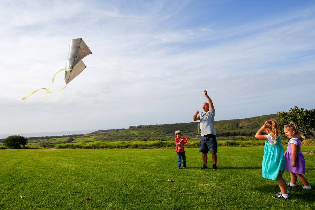 CHILDS PLAY: Peter Nieborak flying his hand made kite at last year's Kidsfest. More than 40 activities are on offer for children aged 12 and under. For the full schedule visit http://kidsfestshellharbour.com.au Picture: Adam McLean
