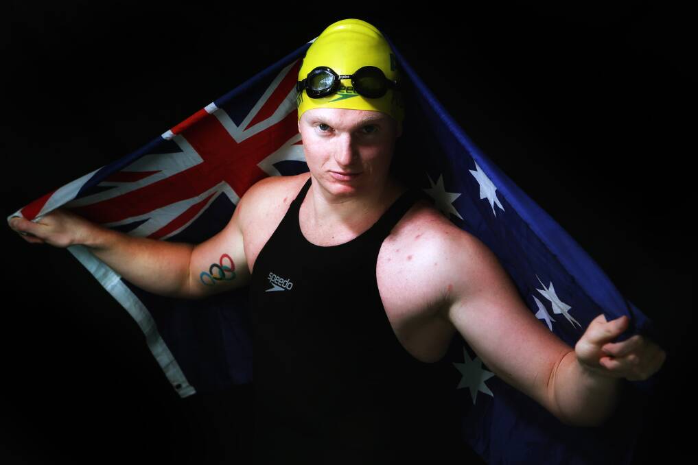 Green and bold: Jarrod Poort launched a daring front-running swim at the Rio Olympics,  capturing public imagination. 