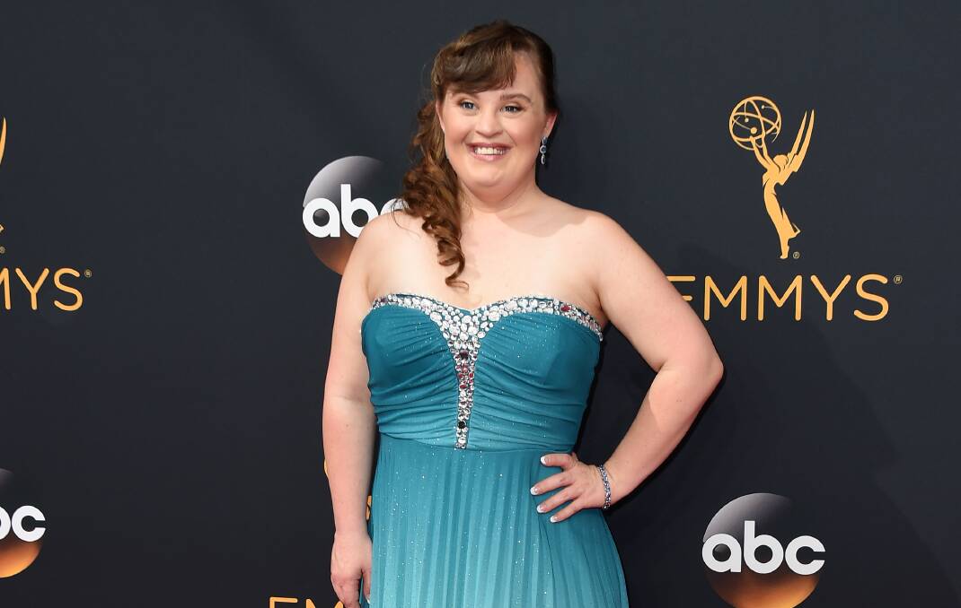 Jamie Brewer at the Emmy Awards 2016. Picture: Jordan Strauss/Invision/AP