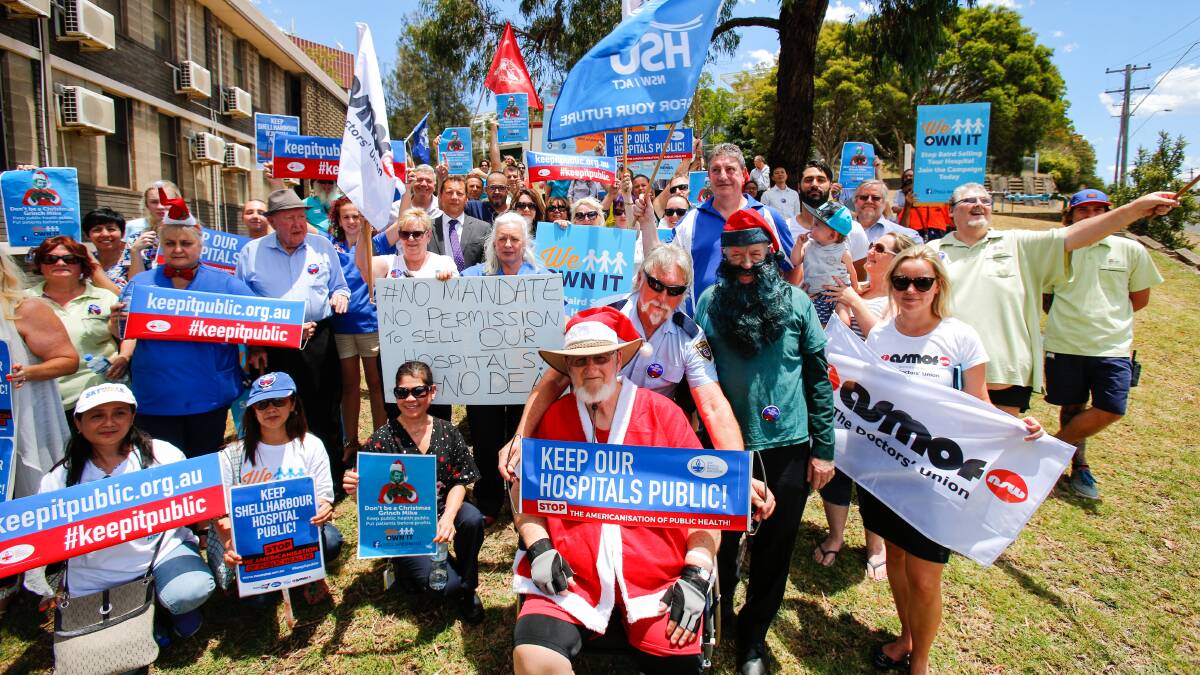 United: Patients, nurses, doctors and support staff rallied outside Port Kembla Hospital on Tuesday as part of an ongoing anti-privatisation campaign. Pictures: Adam McLean