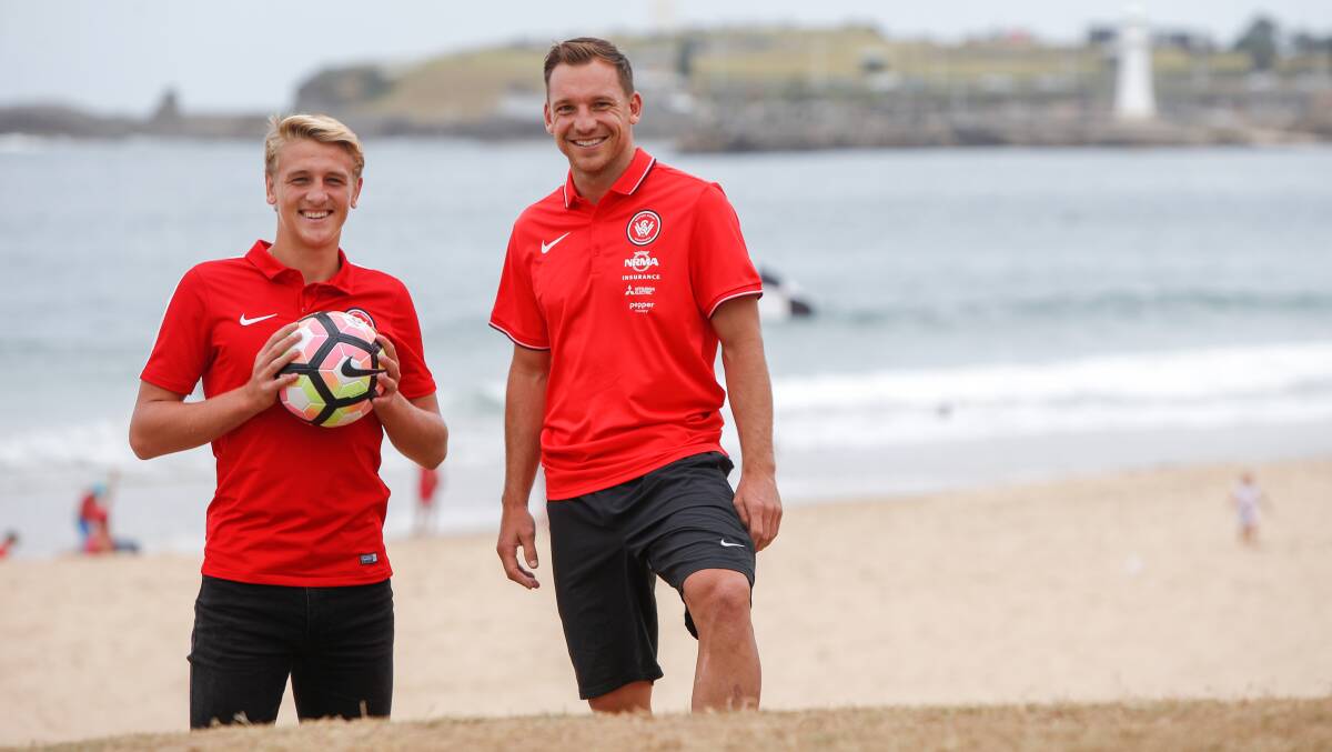 COMING HOME: Former Wanderers striker Lachlan Scott (left) at North Wollongong. Photo: Adam McLean.
