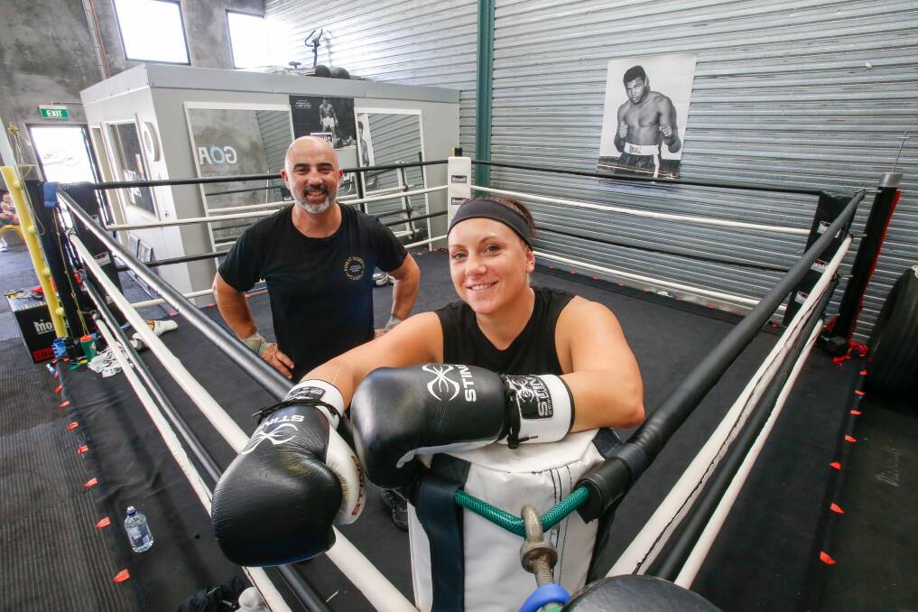 MEETING OF MINDS: Rio Olympian Shelley Watts with new coach Nudge Mieli at Forte Boxing Academy in Albion Park. Picture: Adam McLean