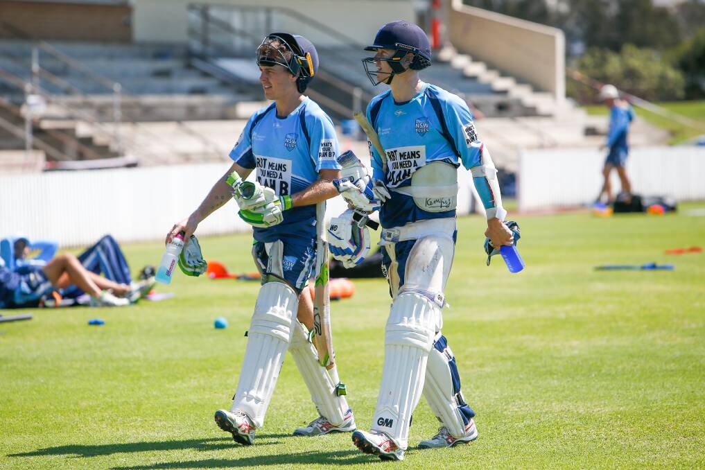 MERCURY SPORT SHEFFIELD SHIELD Pic shows NSW players Dan Hughes and Nick Larkin training at North Dalton Park for the Sheffield Shield match in Towradgi on February 25th-28th. 16th of February 2017 Photo: Adam McLean story by Tim BArrow