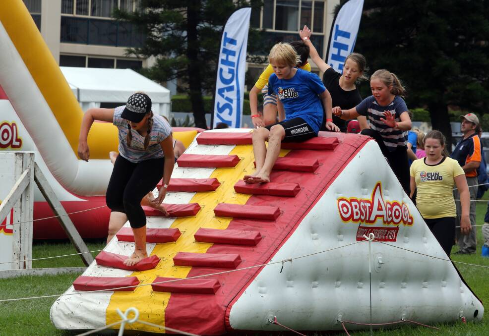 Kids on a section of the Obstacool course in 2017. Picture: Robert Peet