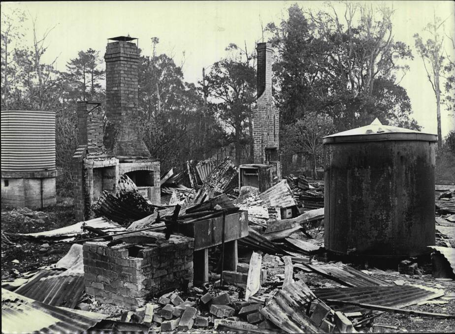 A house on Bulli Pass is reduced to rubble and ash by the violent October 1968 bushfires