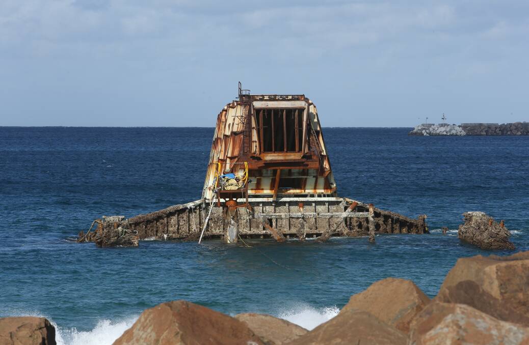 The Oceanlinx generator sitting high in the water after it was floated last week. Picture: Robert Peet