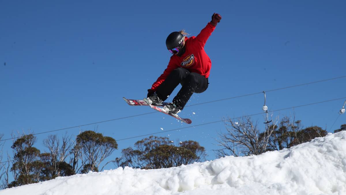 On the road: Mia Rennie skiing at her winter training base in Perisher. Picture: Andrew Meares. 