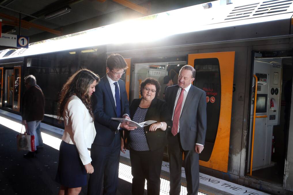 University of Wollongong's SMART Infrastructure researcher Fariba Ramezani, Illawarra First executive director Chris Lamont and Tania Brown and Ross Bain from the Illawarra Business Chamber at the launch of a report into improving the region's rail connectivity. Picture: Sylvia Liber