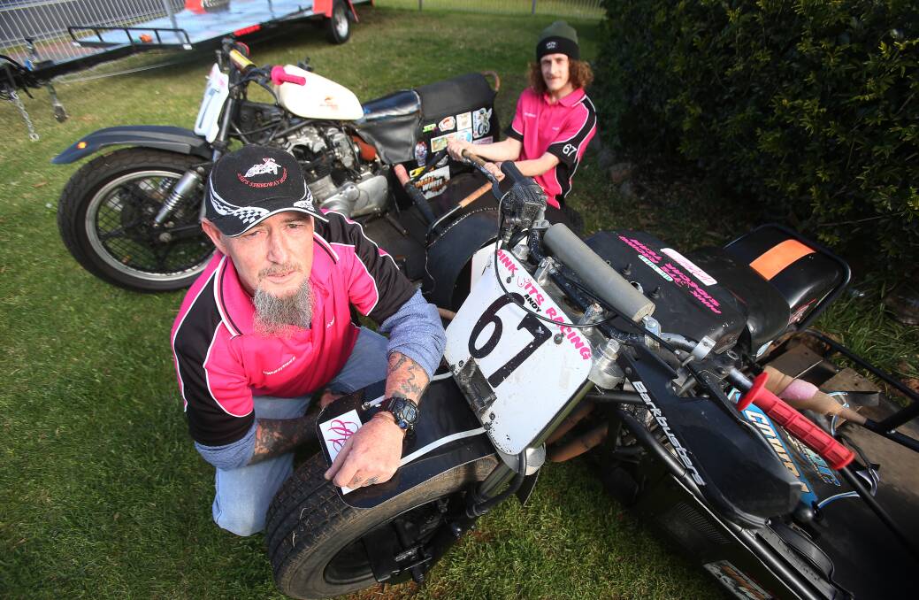 BOUNCING BACK: Andy Bridge, with passenger Nathan Damir, will be looking to claim the national sidecar racing title on Saturday, 12 months after suffering a brain aneurysm. Picture: Robert Peet