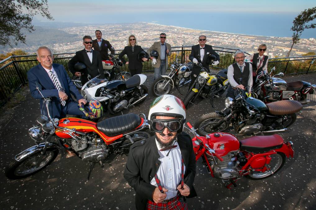 ​Rob Rossi with his red 1954 MV Agusta Disco Volante and fellow motorbike enthusiasts at Mount Keira lookout ahead of Wollongong's first Distinguished Gentleman's Ride on September 24. Picture: Adam McLean