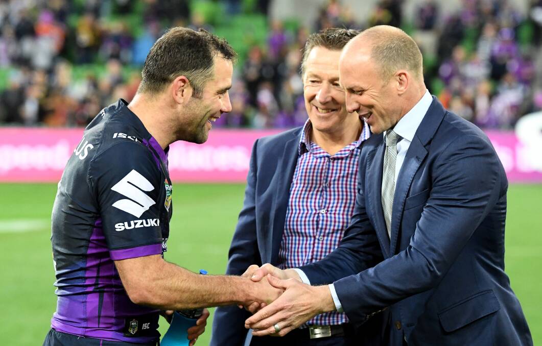 RARE COMPANY: Cameron Smith and Darren Lockyer belong at the summit of rugby league's Olympus. Lockyer will be considered when the NRL names it's ninth Immortal this season. Picture: AAP