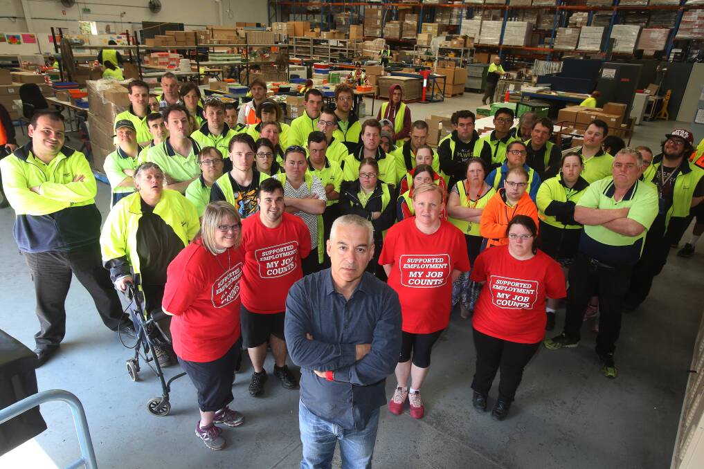 Welcome verdict: Greenacres CEO Chris Christodoulou with supported workers last September as part of the My Job Counts campaign. 